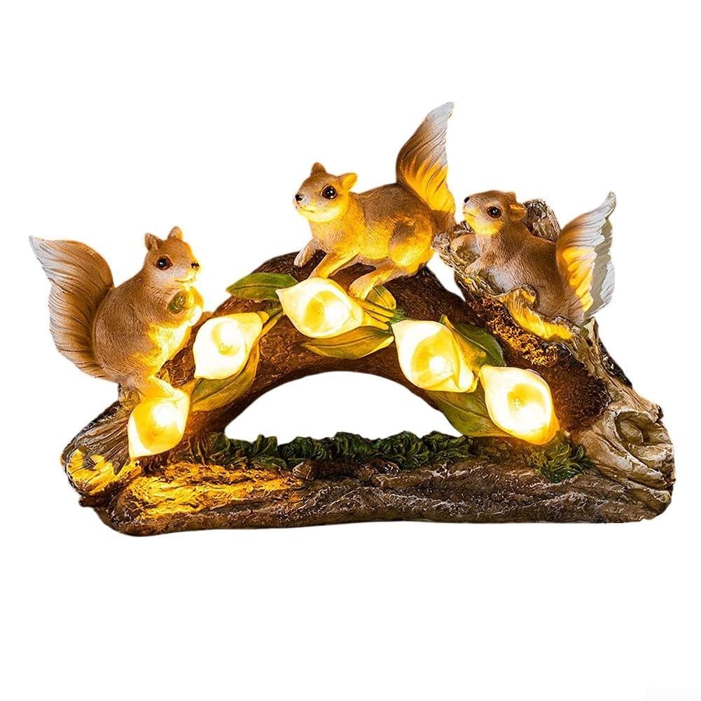 Outdoor Solar Squirrel Statue Resin Garden Decor Light Up Lawn Ornament Weatherproof Yard Art for Backyard Pathway Patio Night Glow(Three squirrels)