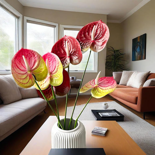 Bulk Fuchsia Purple Artificial Anthurium Flowers 24.4" Fake Tropical Greenery Stems Real Touch Faux Anthuriums Flowers for Vase Filler, Bouquets & Centerpieces, Home Decor