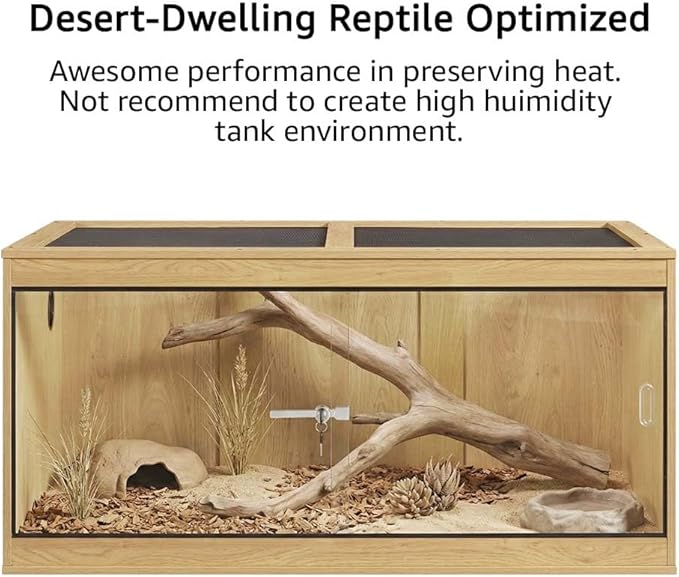 unipaws 50 Gallon Reptile Tank, Front Opening Reptile Enclosure with Sliding Doors and Cable Port, Top Ventilation Cage for Lizards, Nature