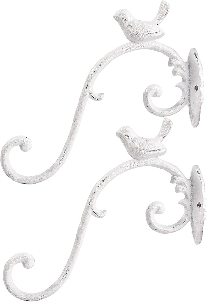 Sungmor Cast Iron Plant Hanger Wall Hooks, Heavy Duty Hanging Basket Brackets, Lovely Bird Shape & 10 inch & 2PC White, Decorative Wall Hangers for Planters Lanterns Bird Feeders Houses Wind Chimes