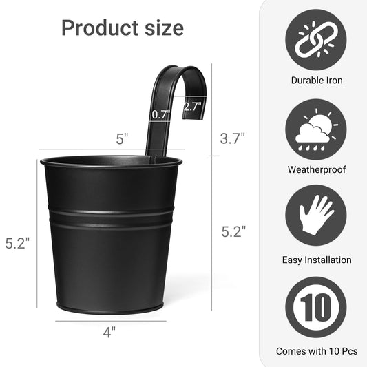 Dahey 5 Inches Small Metal Hanging Flower Pots 10 Pcs Railing Planter Box