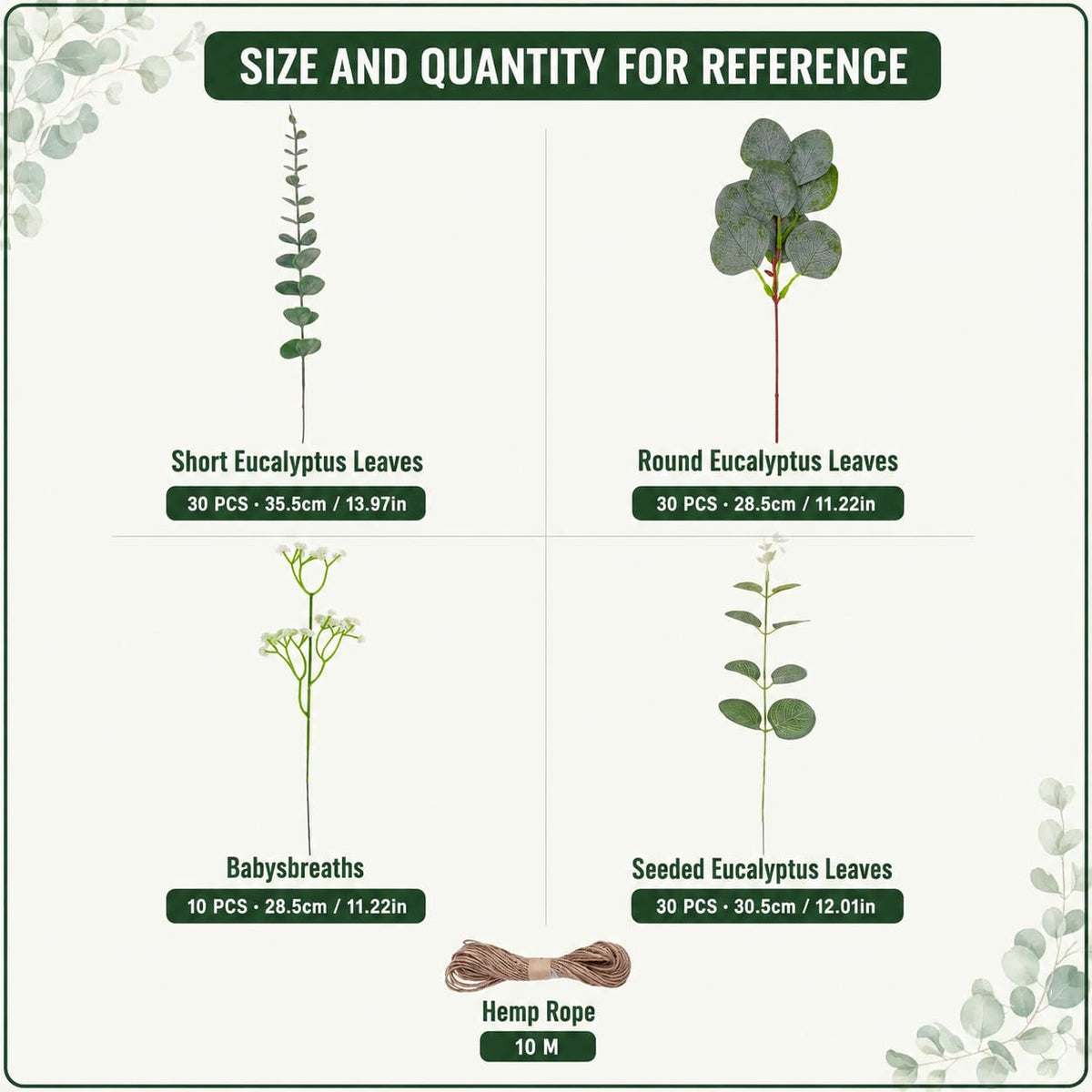 Anbeser 100 Pcs 4 Kinds Mixed Artificial Eucalyptus Greenery Stems Bulk