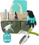 Garden Tools Set with 3 Aluminum Gardening Tools, 1 Pruning Shear, 1 Mister Spray Bottle, 1 Foam Kneeler，1 Garden Gloves with Claws and 1 Gardener Bag, Gifts for Mom Dad
