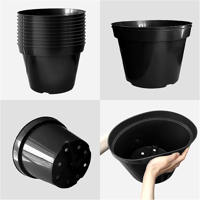 10 Inch Plastic Nursery Pots for Plants 10 Pack Plant Pots with Drainage Holes 2 Gallon Nursery Pots Perfect for Indoor Outdoor Plants Such as Herbs, Strwaberrys and Flowers, Black