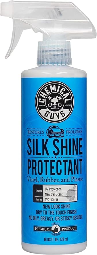 Chemical Guys Silk Shine Tire and Trim Dressing and Protectant – Non-Greasy Vinyl, Plastic & Rubber Spray, Plastic Restorer for Cars – Restores Shine for Cars, Trucks, Motorcycles, RVs, 16 fl oz