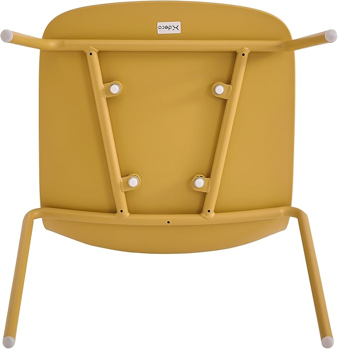 Plastic Stackable Dining Chairs Set of 4, Modern Outdoor Patio Chairs with Metal Legs for Patio Cafes, Restaurants and Office Waiting Room (Mustard Yellow)