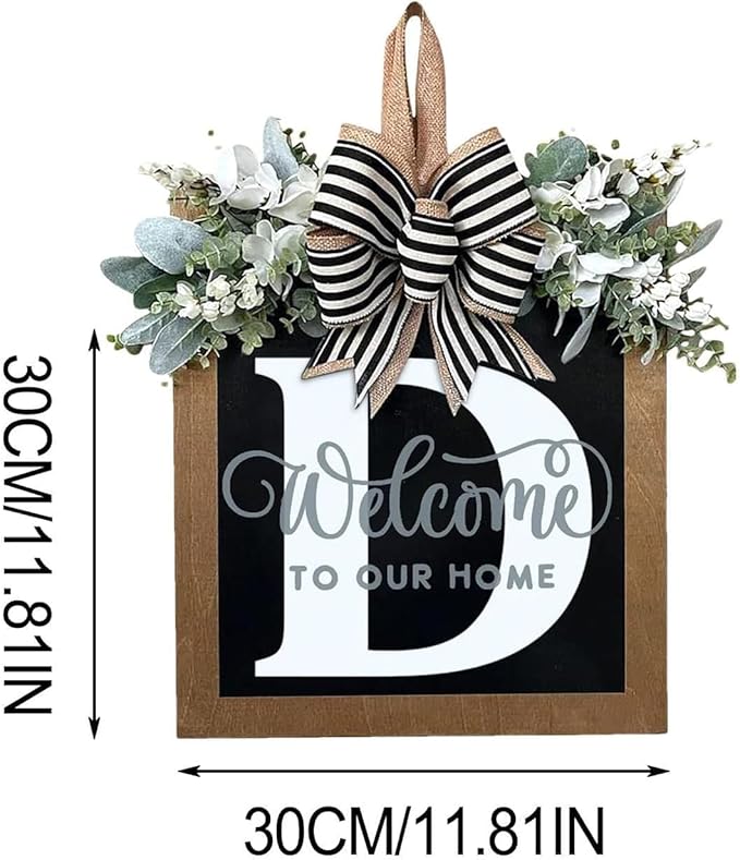 Last Name All Year Wreath, for Front Doors, Spring, Fall, 26 Last Name Letters All Year Round Wreaths, Suitable for Wedding Decorations, Home Porches, Farmhouses, Yards, Garden Decorations, Gifts (D)
