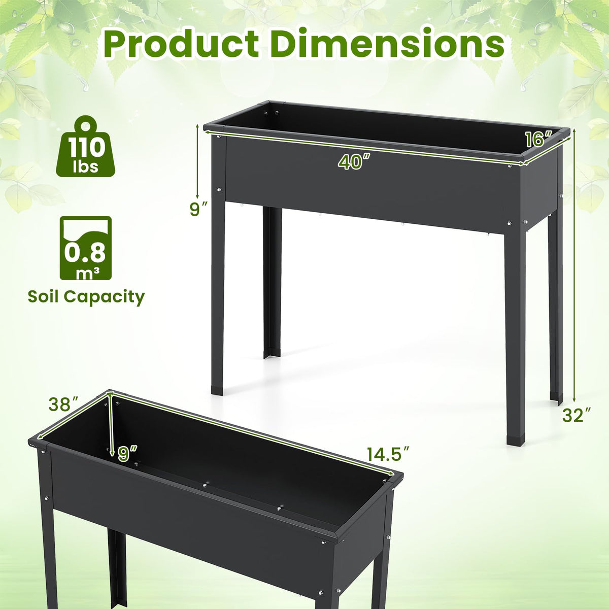 HAPPYGRILL 32” Raised Garden Bed with Legs & Drainage Hole
