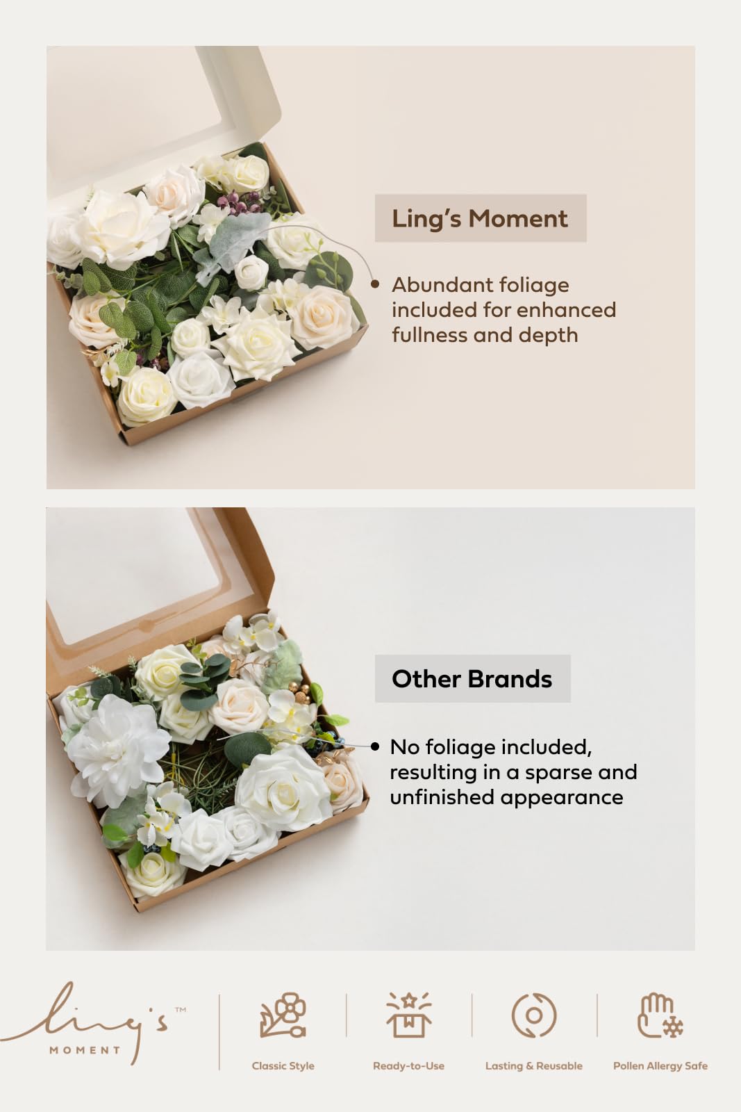 Ling's moment Fake Flowers Box, Dusty Rose & Orange Grand Combo