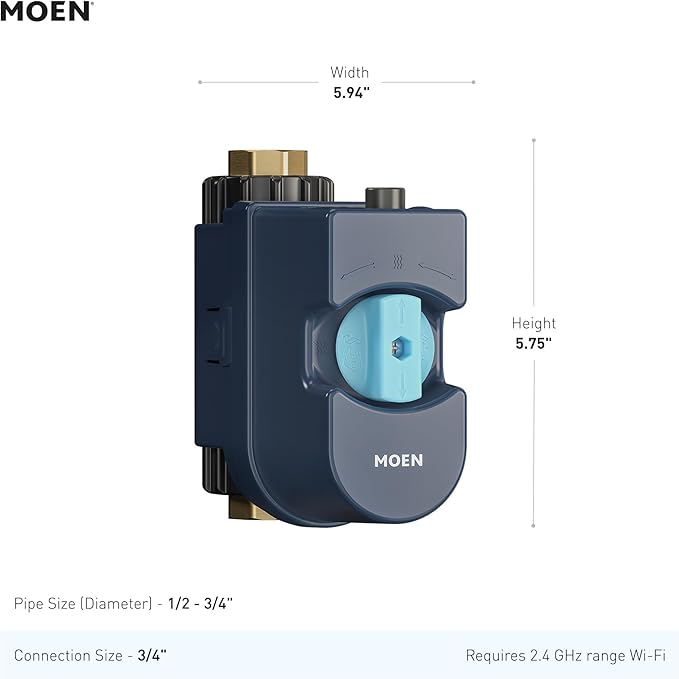 Moen Flo Smart Water Monitor and Automatic Shutoff Sensor, Wi-Fi Water Leak Detector for 3/4-Inch Diameter Pipe, 900-001