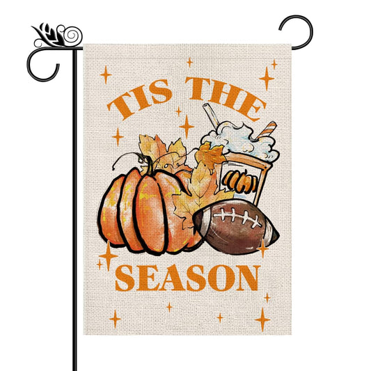 GPGHE Fall Garden Flag Football Pumpkin Leaves Double Sided Outside Vertical Rustic Autumn Seasonal Holiday Welcome Yard Decoration Lawn Outdoor Decor 12×18 Inch