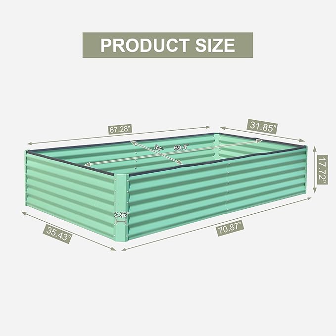 Domi Raised Garden Beds Outdoor, 6x3x1.5Ft Thickening Tall Metal Rectangular Deep Root Box Planter for Vegetables, Flowers, Herbs, and Succulents 1.5" Deep w/ 192 Gallon Capacity - Green