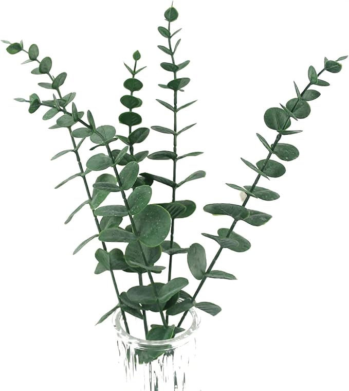 Tinsow 26 Pcs Artificial Eucalyptus Stems Faux Eucalyptuses Real Touch Leaf Wedding Bouquet Centerpiece Filler Home Decor (Green, 26)