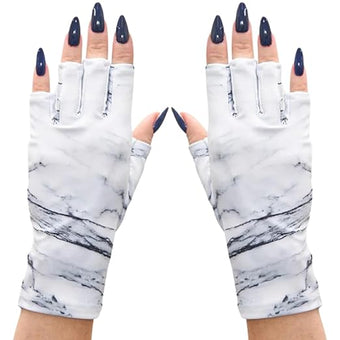 ManiGlovz - The Original UPF 50+ UV Light Protective Nail Gloves | Gel Manicure Gloves and Anti-UV Fingerless Gloves for Women | Can be Used as Sun Protection Gloves for Driving | White Marble