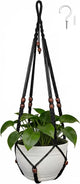 HOREAKHJ 35 Inch Macrame Plant Hanger, Large for up to 15 Inch Pot Extra Long Hanging Planter Holder Basket with Wood Beads for Indoor Outdoor Home Decor (Black, 1-Pack)