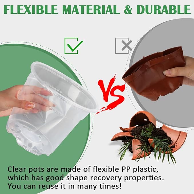 30 Pack 7/6/5/4/3 Inch Clear Nursery Pots for Plants, Flexible Plastic Plant Pots with Drainage Holes, Transparent Seed Starter Pots Variety Pack for Succulents, Seedlings, Flowers, Vegetable