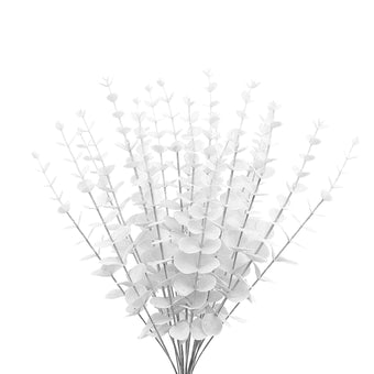 ABAJI Plastic Eucalyptus White Stems 12 Fake Faux Decorations Artificial Leaves Greenery Plant Leaf Home Office House Table Desk Decor Wedding Party Vase Forever Live