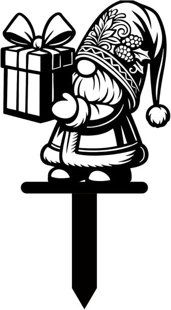 Magilab Personalized Iron Yard Stake - Christmas Cute Gnome Dwarves Decor, 8-Inch Black Metal Garden Sign for Outdoor (Style O)