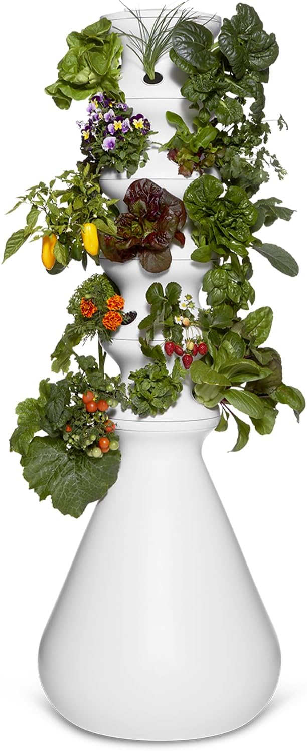 Farmstand Starter Kit + 30 Seedling Credits | Family Hydroponic Growing System Kit | Self-Watering Outdoor Vertical Garden Planter Tower | 5ft 5in | Made in USA