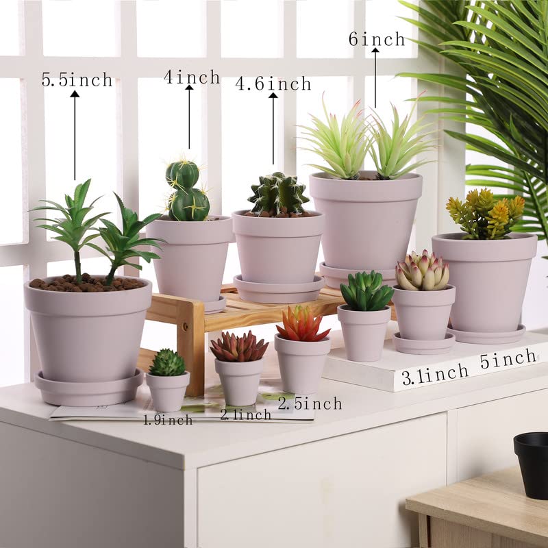 Yishang Pink Terra Cotta Pots with Saucer- 12-Pack Large Terracotta Pot Clay Ceramic Planters with Drainage Holes