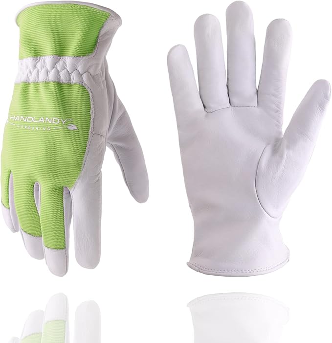 HANDLANDY Work Gloves for Women, Breathable Leather Gardening Glove for Yard Maintenance, Hand Protection with Touch Screen for Gardeners, Farmers