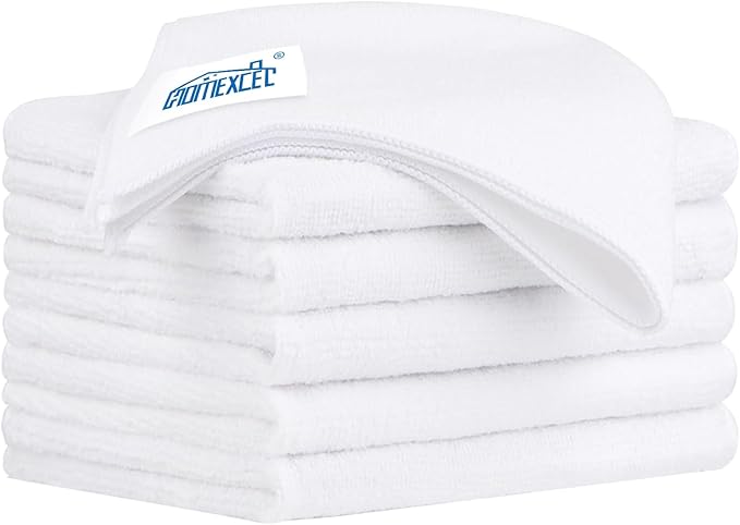 HOMEXCEL White Microfiber Cleaning Cloth 6 Pack 12.5 x 12.5 inch Microfiber Towels for Cars Ultra Absorbent Car Washing Cloth Lint Free Streak Free Cleaning Rags for Car Kitchen Window
