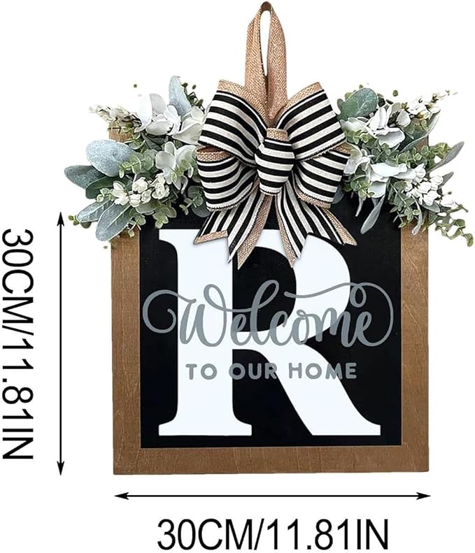 Last Name All Year Wreath, for Front Doors, Spring, Fall, 26 Last Name Letters All Year Round Wreaths, Suitable for Wedding Decorations, Home Porches, Farmhouses, Yards, Garden Decorations, Gifts (R)