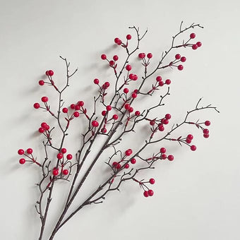 KYMY Artificial Red Berry Branch 27.5 Inch, Faux Winter Berry Stem for 2026 Chinese Vietnamese New Year Decorations, Realistic Holiday Floral Pick for Vase Table Home Party Decor
