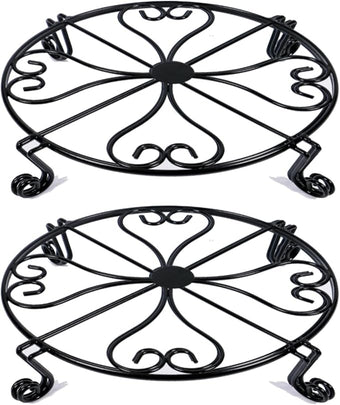 NSYOOMH 2 pack 10" 12" Rustproof Black Metal Plant Stands Heavy Duty Plants Holder Outdoor Indoor, Round Wrought Iron Sturdy Flower Planter Pot Stand, Corner Gardening Inside Potted Plant Risers - 10Inches