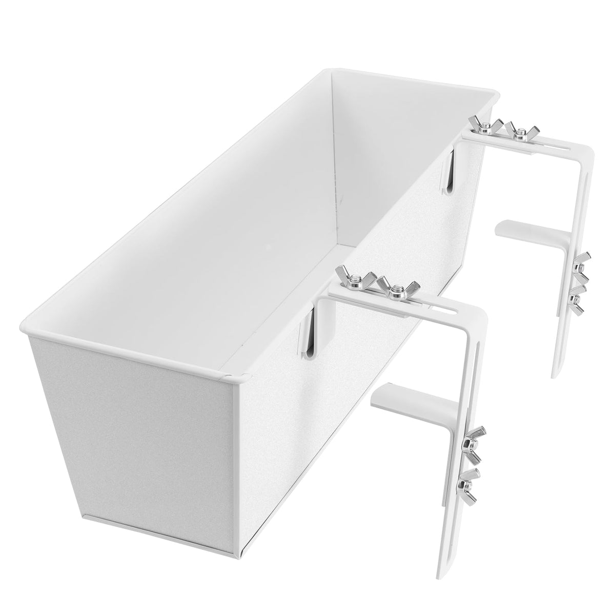 JFMAMJ Metal Railing Planter, 16 Inch Rectangular Window Box with Adjustable Brackets, Drainage Holes, for Balcony Deck, 4 Pack (White, Rectangular)