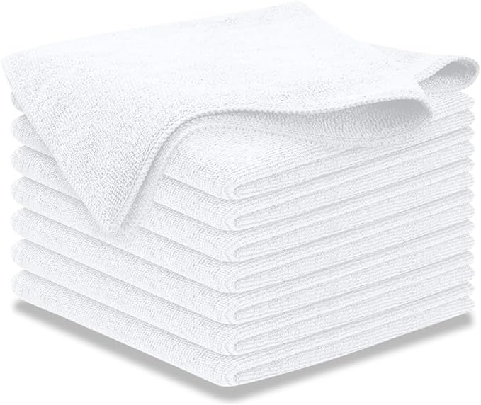 USANOOKS Microfiber Cleaning Cloth - White - 8Pcs (12.5x12.5 inch) High Performance - 1200 Washes, Ultra Absorbent Car Towel Traps Grime & Liquid for Streak-Free Mirror Shine - Car Washing Cloth