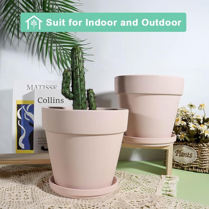 vensovo Pink Terracotta & Clay Pots with Saucer - 6 Pack 5 Inch Terra Cotta Pot Ceramic Pottery Planter Cactus Flowerpots Drainage Hole, Great for Plants, Crafts and Wedding Favor