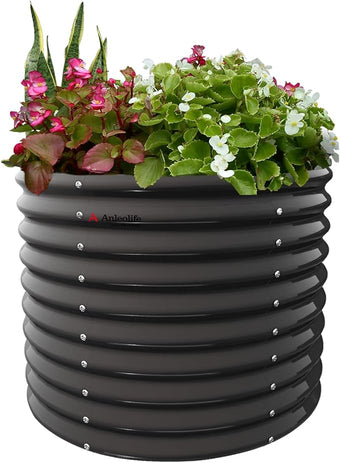 A ANLEOLIFE 30" Extra Tall Galvanized Raised Garden Beds Outdoor, 3x2.5ft Round Metal Planter Boxes for Planting Vegetables, Flowers, Fruits, Eco-Safe & Easy Setup, Quartz Grey
