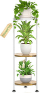 KMOTASUO 3 Tier White Plant Stand Indoor for Large Tall Heavy Duty Planter, Multiple Sturdy Metal Flower Corner Rack for Narrow House Floor, Iron Vertical Level Round Orchi Holder Organizer, Modern