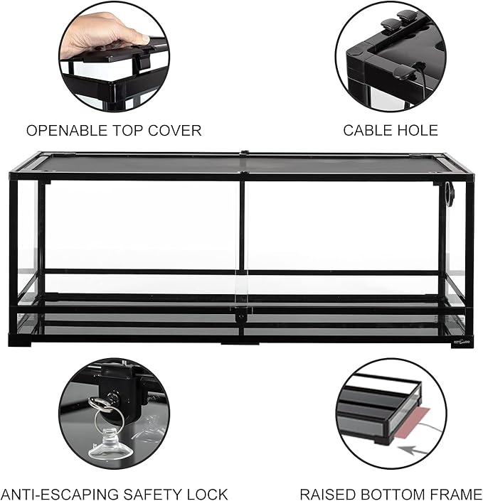 REPTI ZOO 67 Gallon Reptile Large Terrarium Newly Upgraded All Glass 48" x 18" x 18" Double Hinge Door with Top Ventilation Reptile Terrarium(Knock-Down)