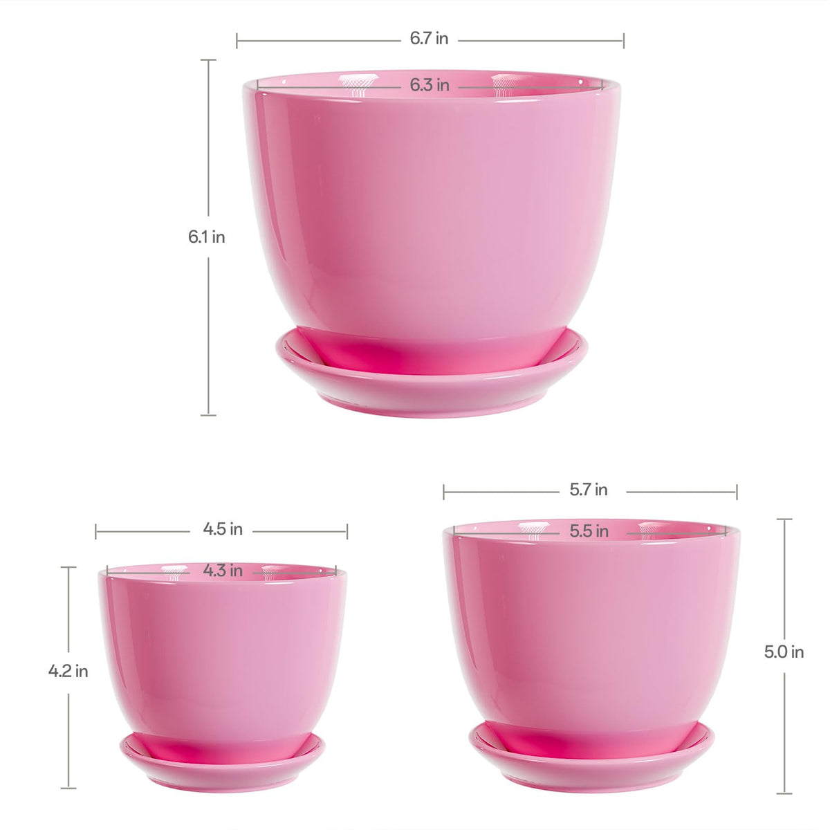 Pink Plant Pots,Ceramic Flower Pots Set of 3 with Drainage Holes & Saucers