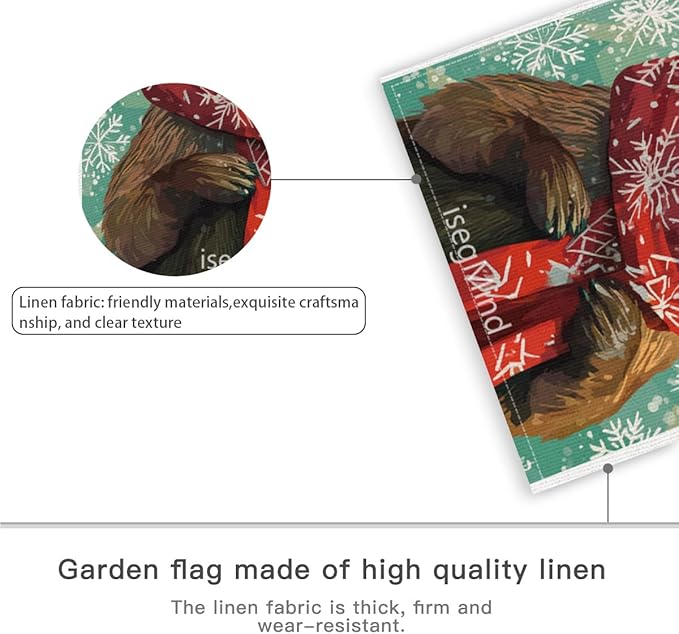 Otter with Red Scarf and Hat Snowflake Christmas Garden Flag, 28x40 Inch Double Sided Linen Holiday Red Winter Farmhouse Yard Outdoor Decoration (4329)