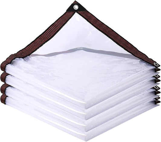 Clear Tarp Waterproof with Grommets 8x16,Heavy Duty PVC Vinyl Tarps Cover,Transparent Tarpaulin Large (Small) for Outdoor/Camping/Plant/Garden/Chicken Coop/Cat Litter