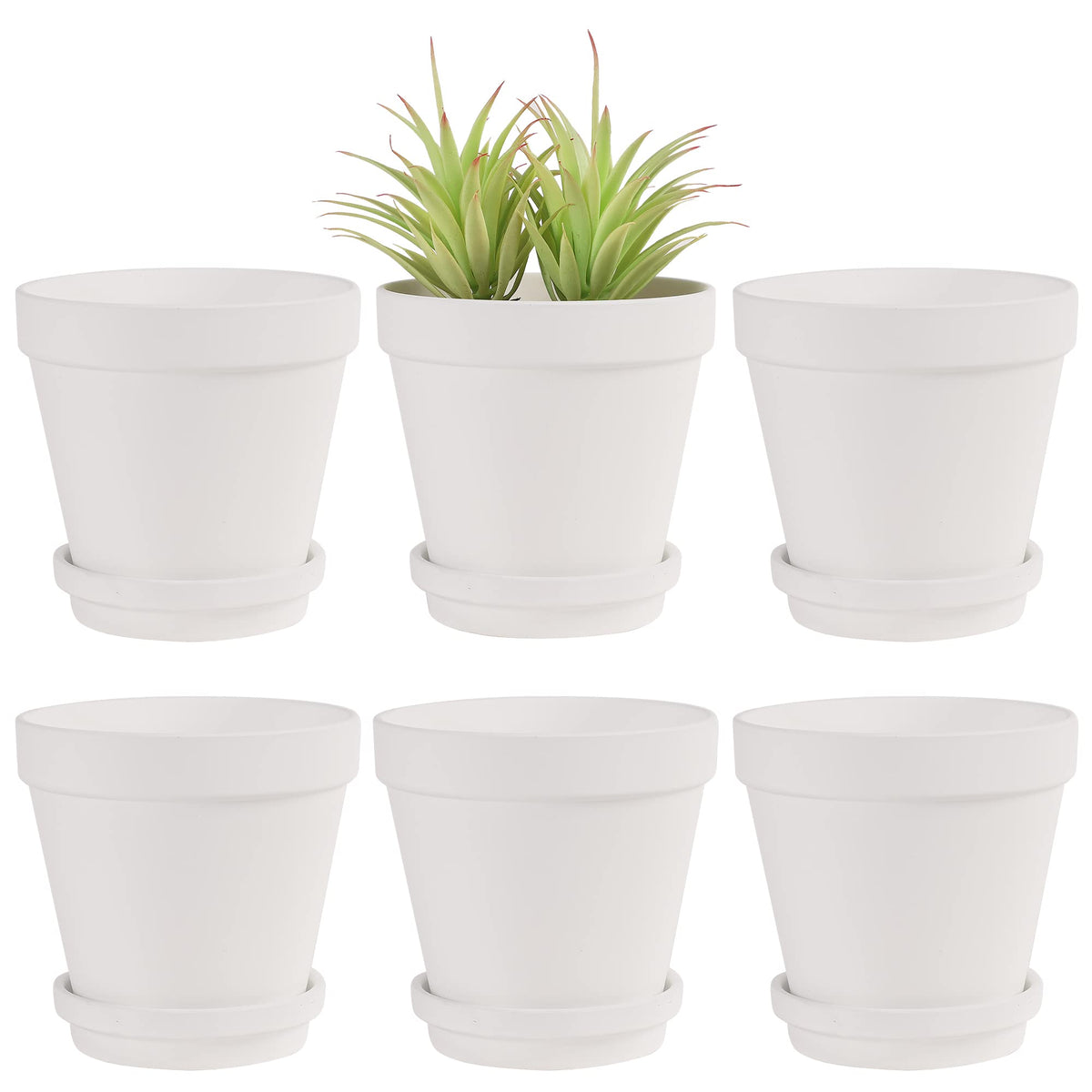 Yishang Large Terra Cotta Pots with Saucer- 6 Pack Large 6'' Terra Cotta Plant Pot with Drainage Hole, Flower Pot with Tray, Terracotta Pot for Indoor Outdoor Plant(White)
