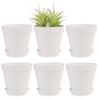 Yishang Large Terra Cotta Pots with Saucer- 6 Pack Large 6'' Terra Cotta Plant Pot with Drainage Hole, Flower Pot with Tray, Terracotta Pot for Indoor Outdoor Plant(White)