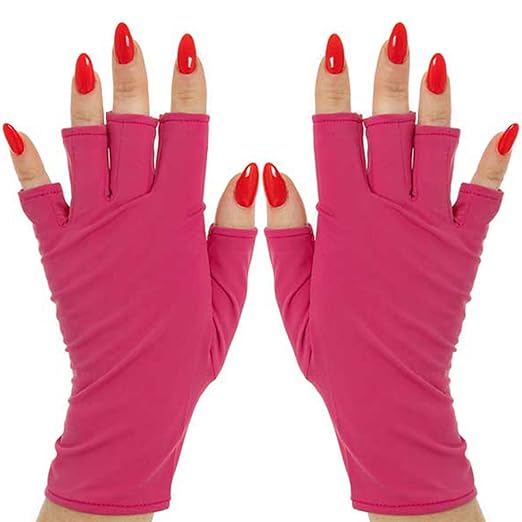 ManiGlovz - The Original UPF 50+ UV Light Protective Nail Gloves for Women, Large, Lolita(Pink)