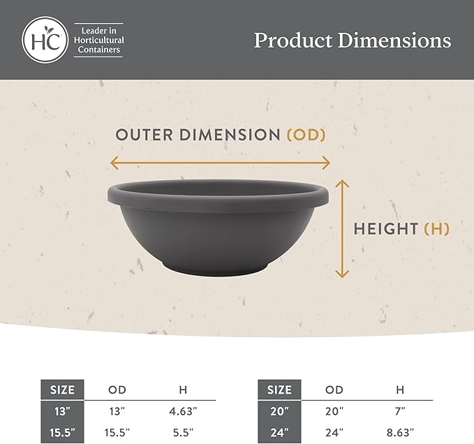 The HC Companies Shallow Planter with Drainage - Contemporary Garden Bowl Planter for Flowers, Herbs & More - Round Succulent Planter Pot for Indoors and Outdoors (20" Warm Gray, Pack of 1)