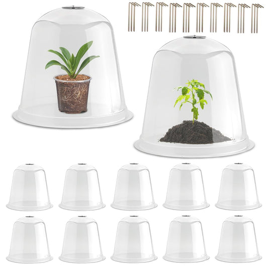13 Inch Humidity Domes Garden Cloches for Plant Protection, Plant Covers Freeze Protection, Protectors from Animals, Garden Clear Plant Cover with Ventilation Holes 10 Pack