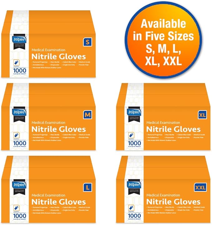 Inspire Nitrile Exam Gloves | The Original Quality Stretch Nitrile Cobalt Blue | 4.5 Gloves Disposable Latex Free Medical EMT