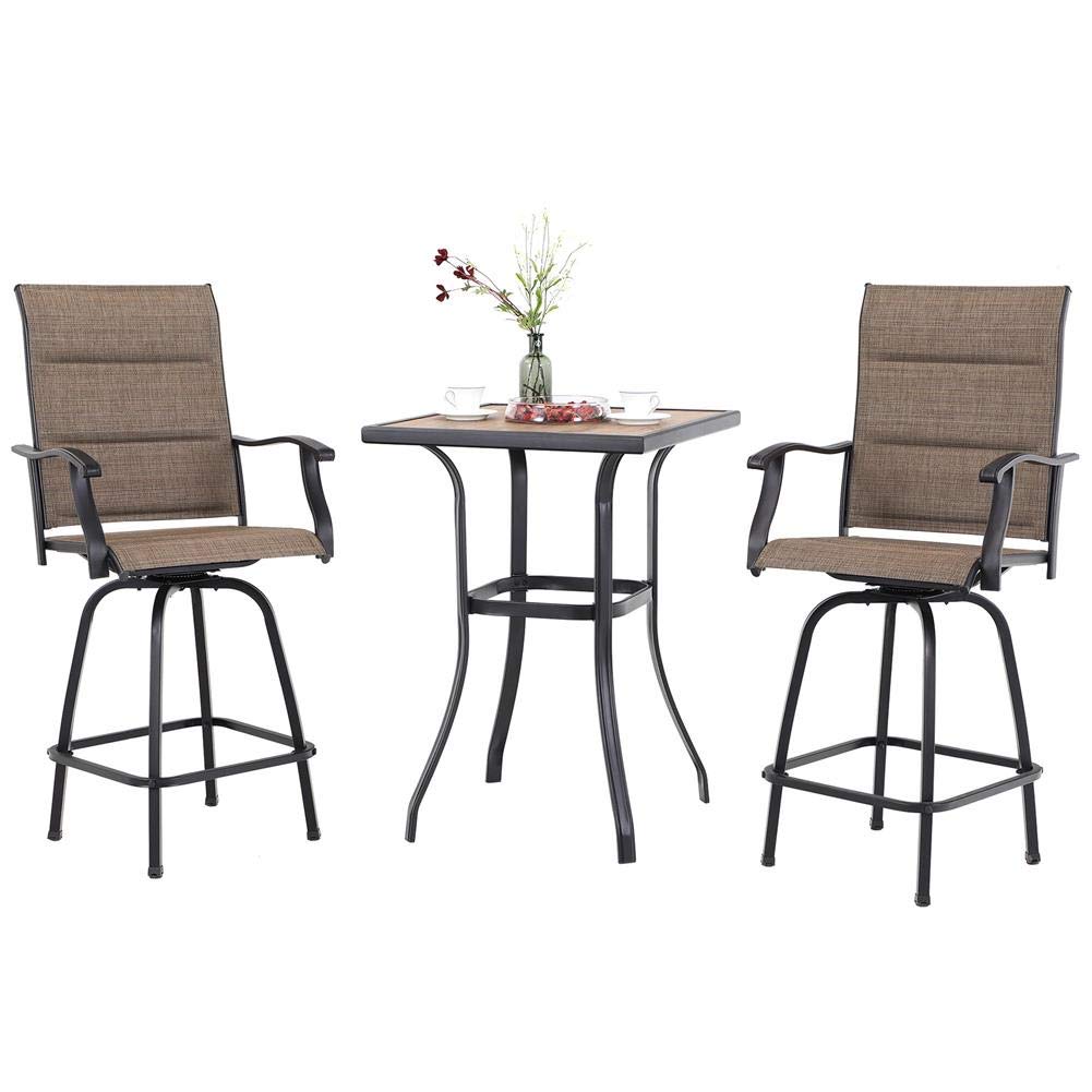 PHI VILLA 3 Piece Outdoor Swivel Bar Stools Set, Bar Height Patio Set