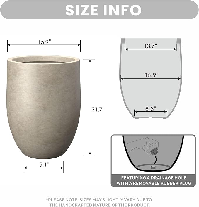 Kante Tall Concrete Planter, 21.7-Inch Height Weathered Concrete Large Indoor Outdoor Plant Pot with Drainage Hole for Patio Garden Home, Modern Decor for Flowers and Tree