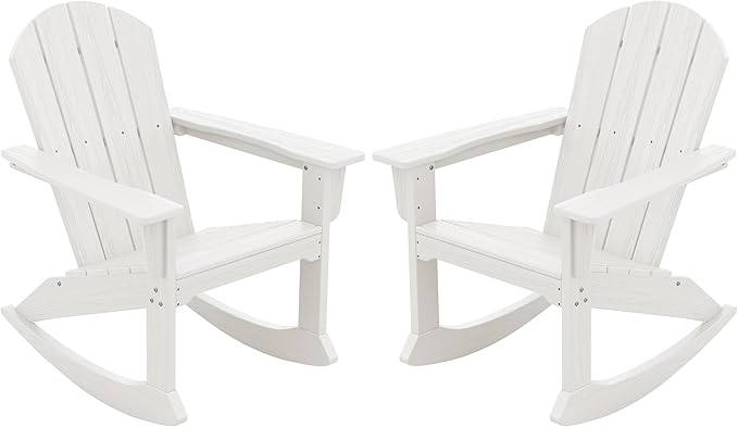 SERWALL Outdoor Adirondack Rocking Chairs Set of 2, All-Weather HDPE Adirondack Rocker Chair, Front Porch Rocker Chairs for Patio Lawn Porch Deck, White