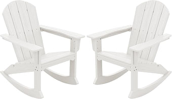 SERWALL Outdoor Adirondack Rocking Chairs Set of 2, All-Weather HDPE Adirondack Rocker Chair, Front Porch Rocker Chairs for Patio Lawn Porch Deck, White