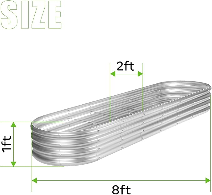 Land Guard 8ft Galvanized Raised Garden Bed Kit, Raised Garden Boxes Outdoor, Oval Metal Raised Garden Beds for Vegetables, Silver,108 Gallon Capacity(with 10 Connecting rods)