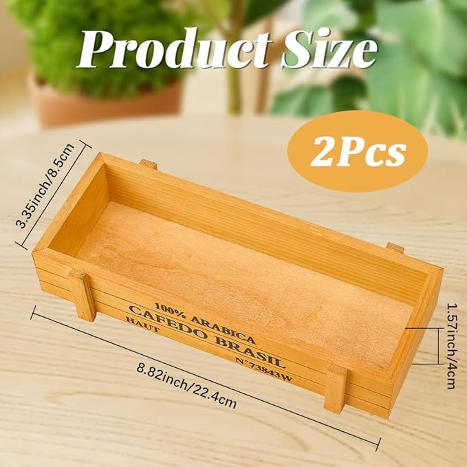 2Pcs 8.4 x 3.1 x 1.8 Inch Wooden Rectangular Planter Box Wood Flower Succulent Box Words Wood Yellow Rustic Indoor Outdoor Window Gear Storage Garden Boxes Container for Vegetable